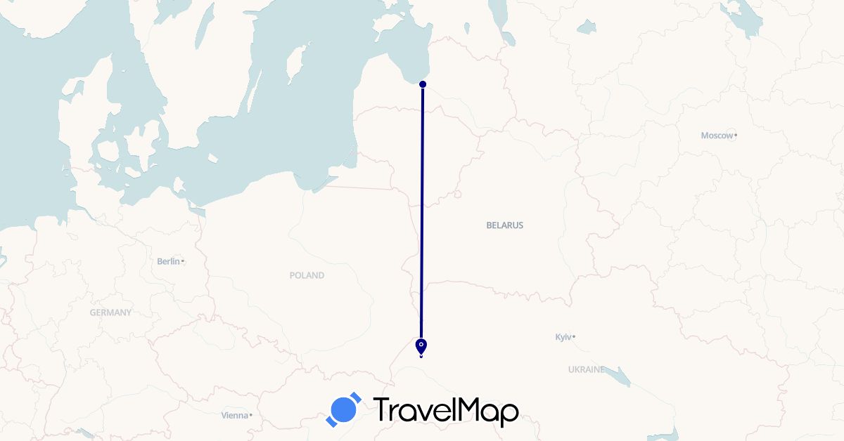 TravelMap itinerary: driving in Latvia, Ukraine (Europe)